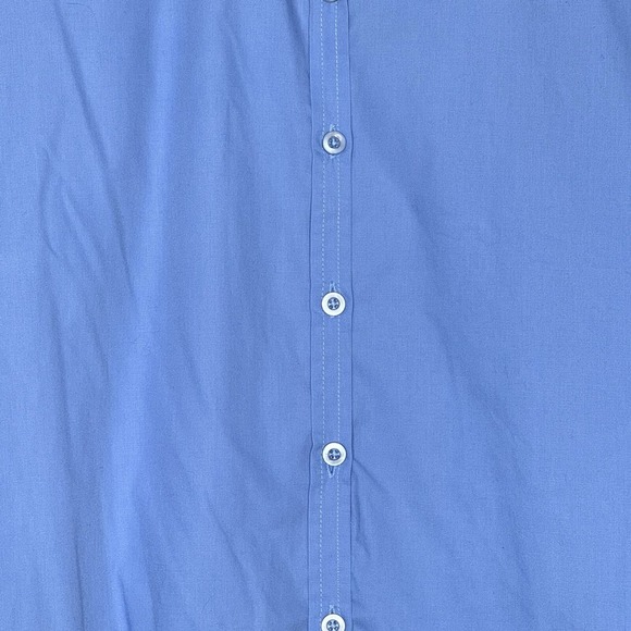 Silhouettes 1X Top Shirt Blue Solid Button Up Long Sleeve Collared Cotton Womens - Picture 3 of 7
